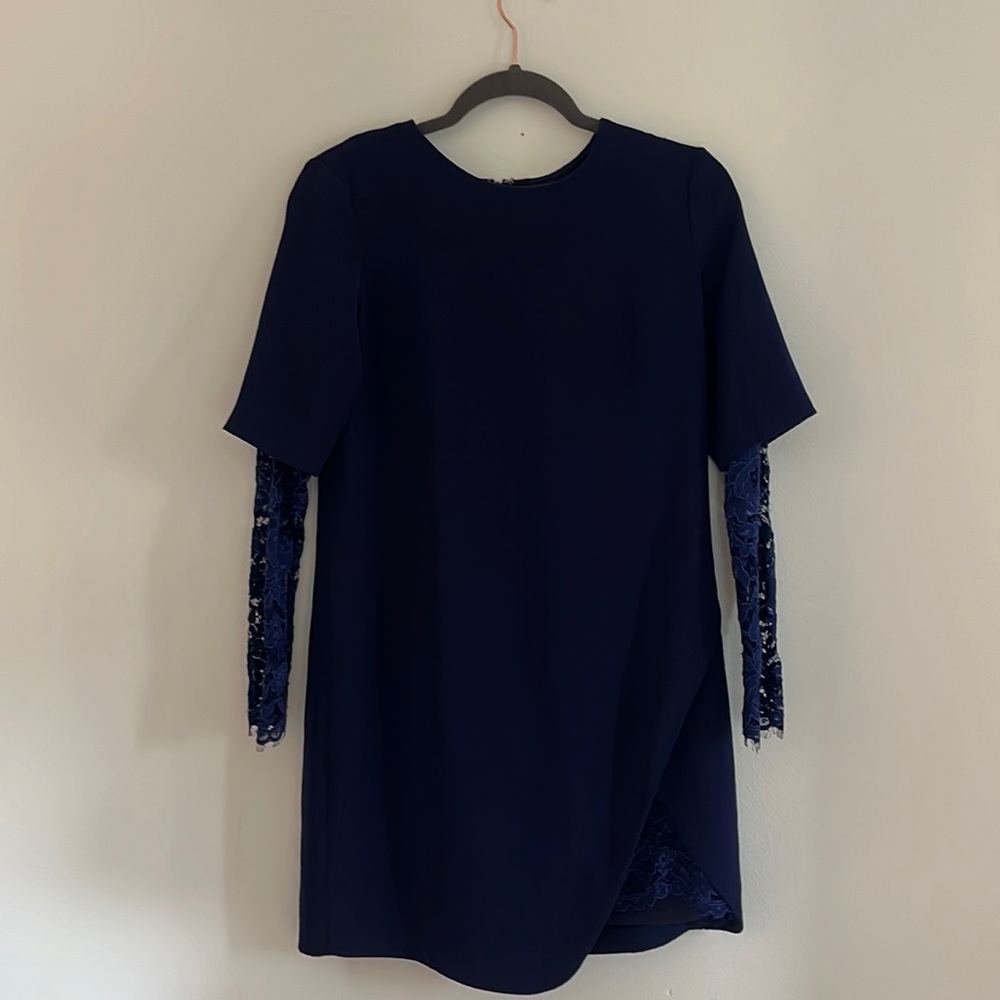Long sleeve blue mini shift dress